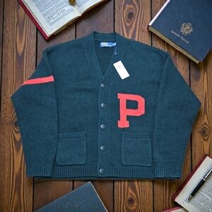 Ralph Lauren Forest Green Cardigan with Orange Initial